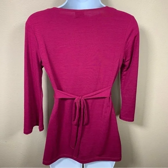 M Vintage 90s Fuchsia Pink Belted Blouse Stretch Medium Y2k - Picture 4 of 6